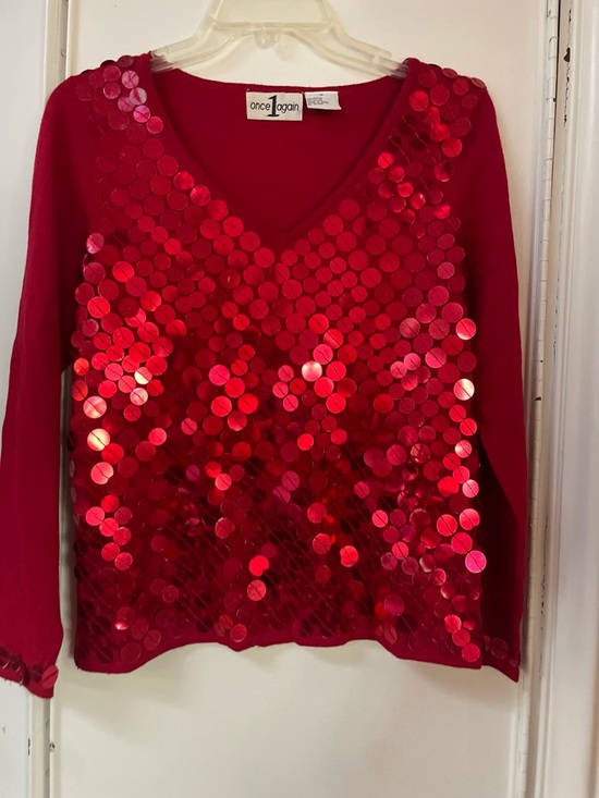 Tops - Once Again Red Sequin V-Neck Sweater size M